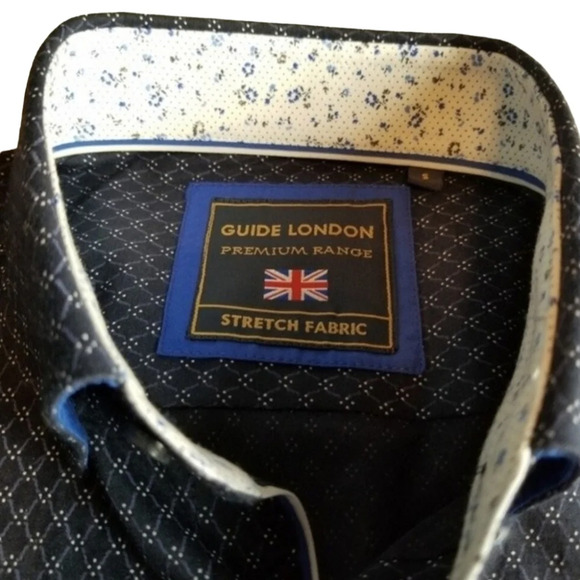 NEW Guide London Small Premium Range Navy Cotton Blend Stretch Button Down Shirt - Picture 1 of 11